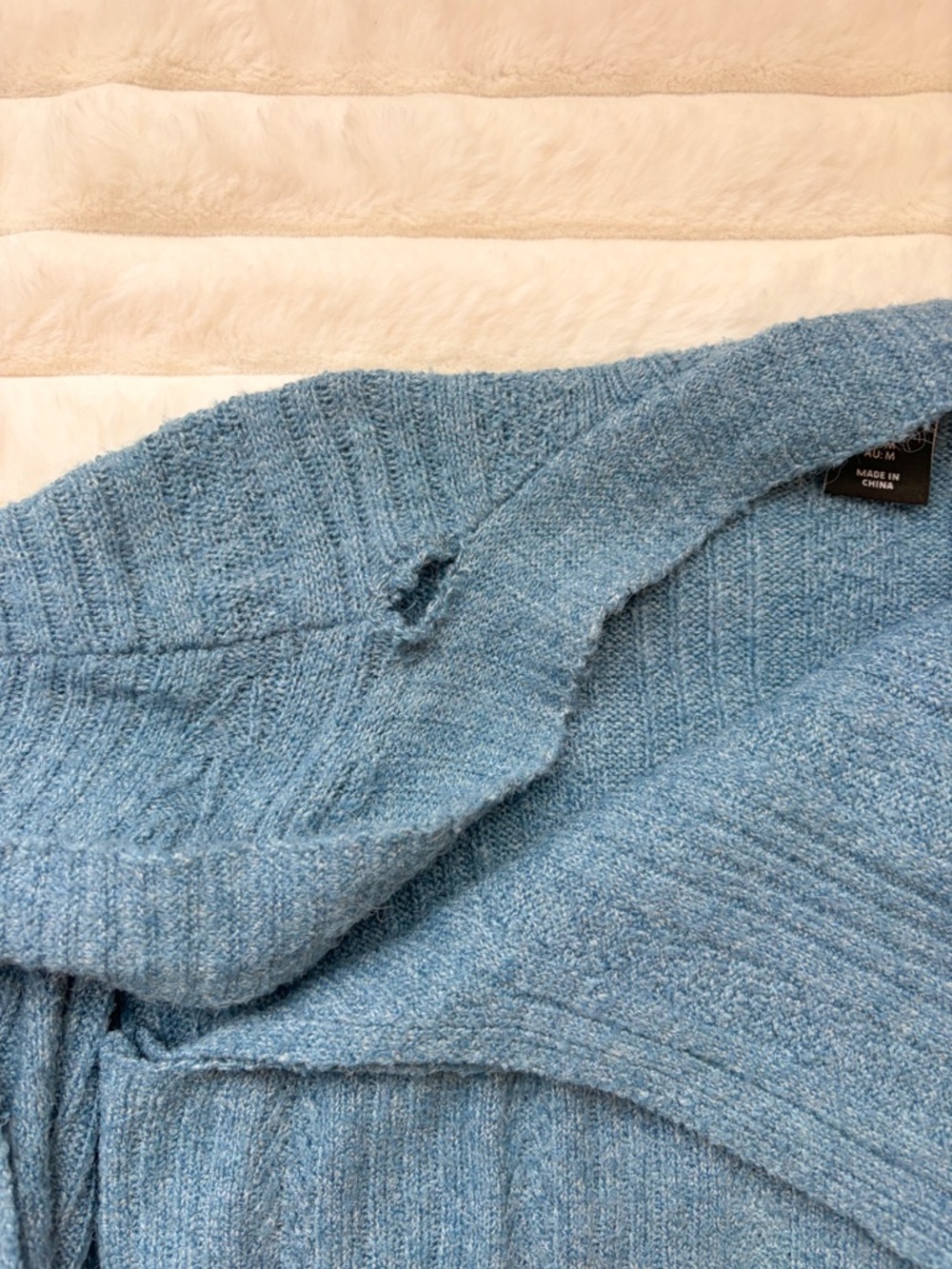 Cozy Blue Knit Lounge Outfit Bundle | Cardigan Set w/ Cream Boots & Bag - Picture 8 of 9